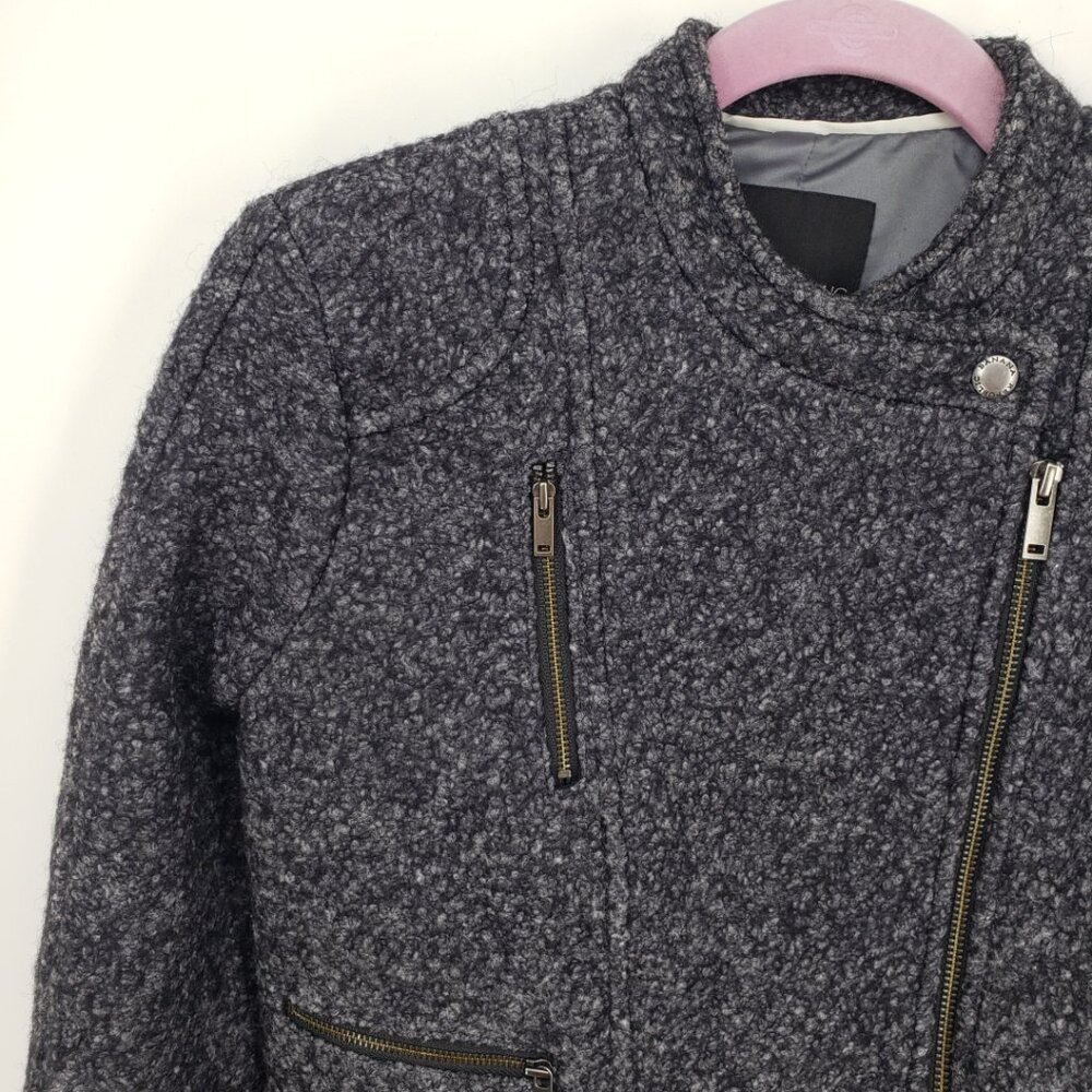 Banana Republic Boucle Tweed Asymmetrical Zip up Moto Jacket 0P  Gray Black - Picture 4 of 9